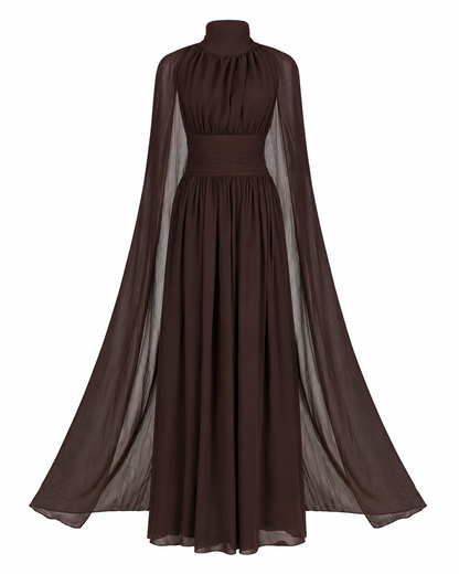 Sabine Cape-Sleeve Maxi Dress Espresso, view 1