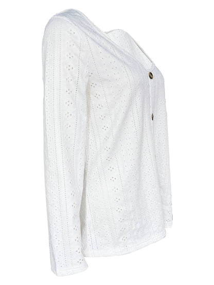 Relaxed women's casual blouse in a lightweight fabric, shown from the back to highlight the everyday top's simple silhouette.