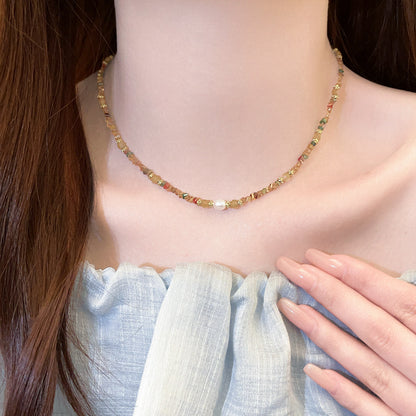 Colorful dopamine clavicle necklace featuring vibrant layered chains, a bold fashion jewelry statement piece for women