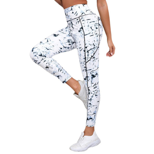 Women's high-waist tummy control leggings shown in a color block design, highlighting the ankle-length fit and smooth bare-fe