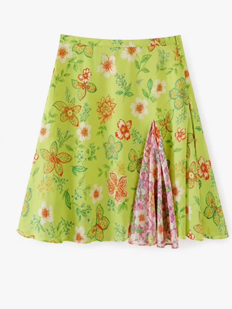 Floral Panel Skirt Green