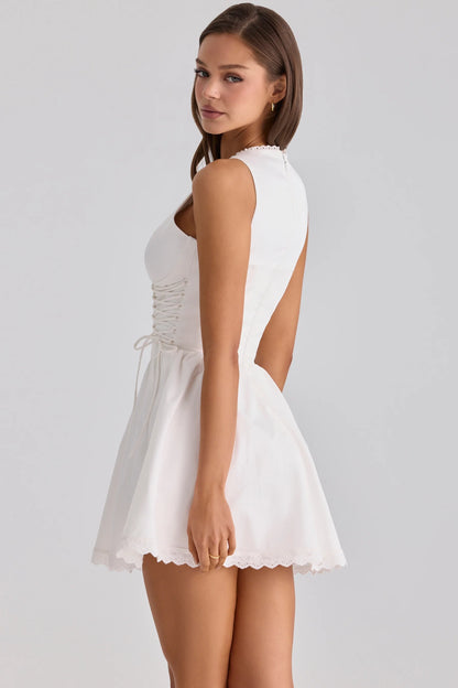 Corset Lace-Up Scalloped Mini Dress