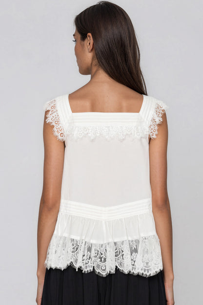 V-Neck Lace Ruffle Top