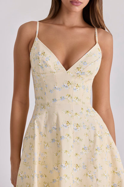 Lemon Floral Print Strappy Midi Sundress