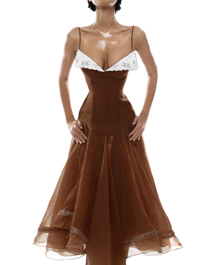 Soleil Lace Maxi Dress Brown, view 11