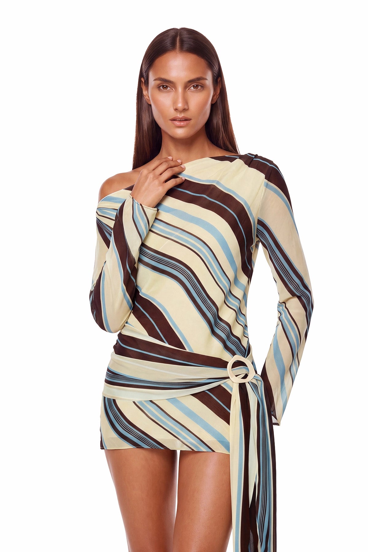 Kaleho Asymmetric Striped Mini Dress