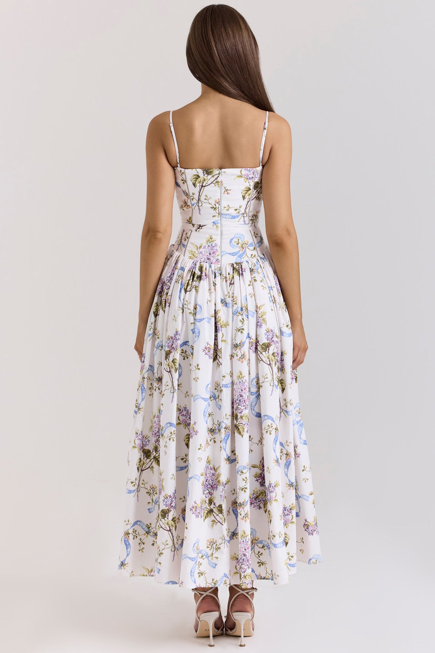 Off White Vintage Ribbon Print Cotton Midi Sundress