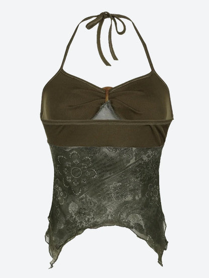 Fairy Grunge Floral Halter Top Green
