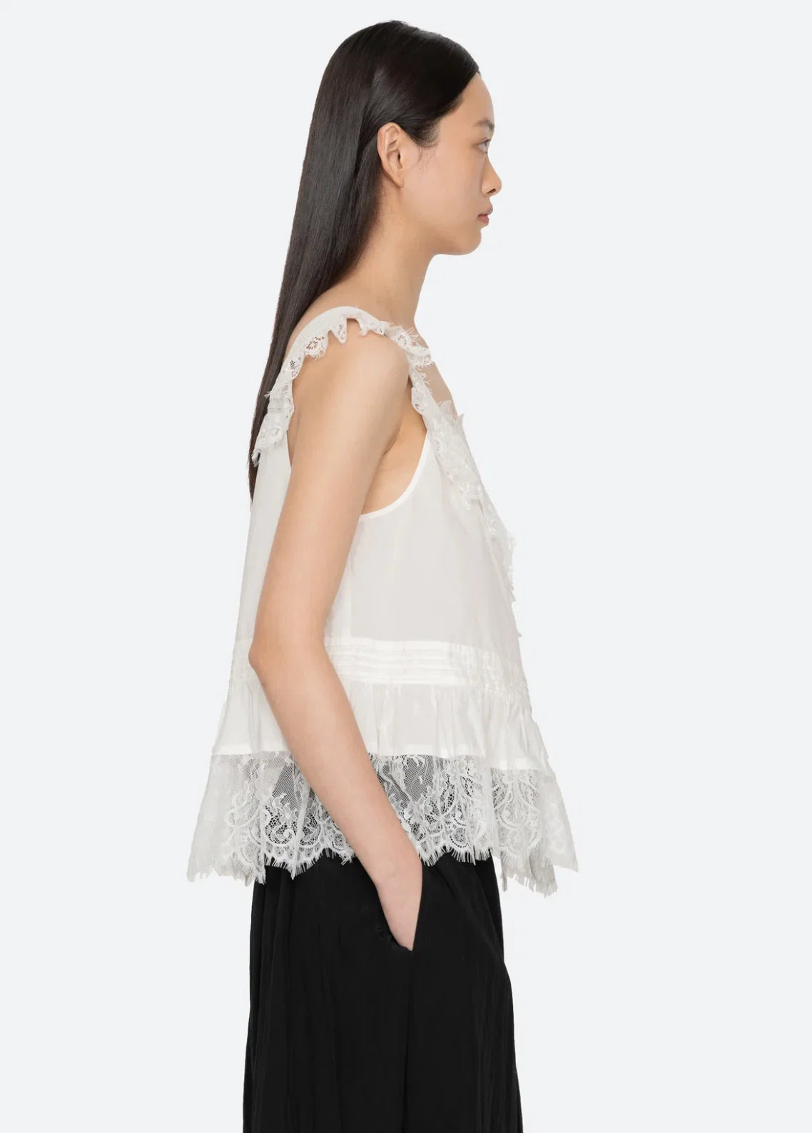 V-Neck Lace Ruffle Top