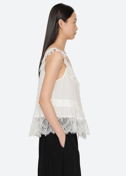V-Neck Lace Ruffle Top