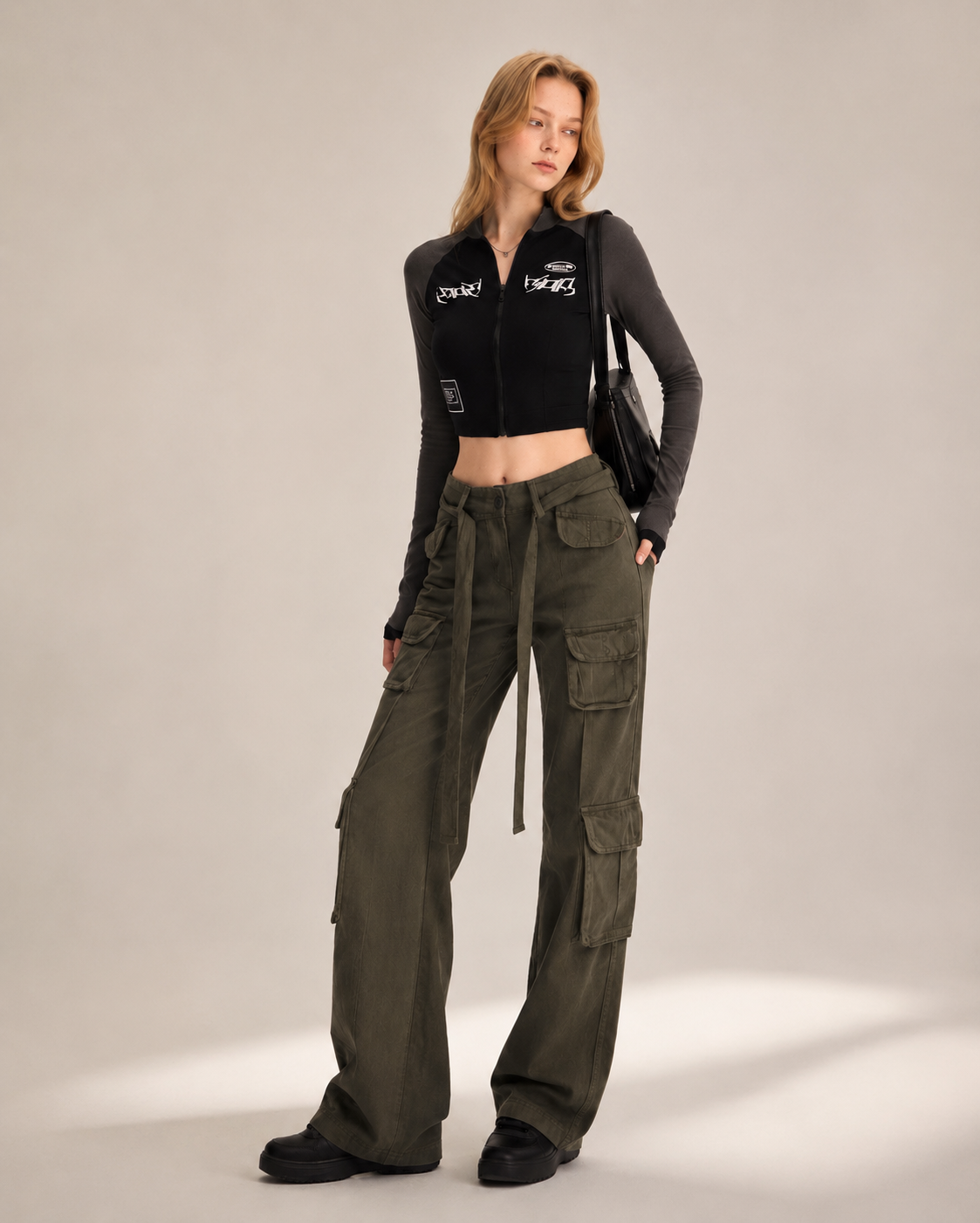 Color-Block Zip Crop Top