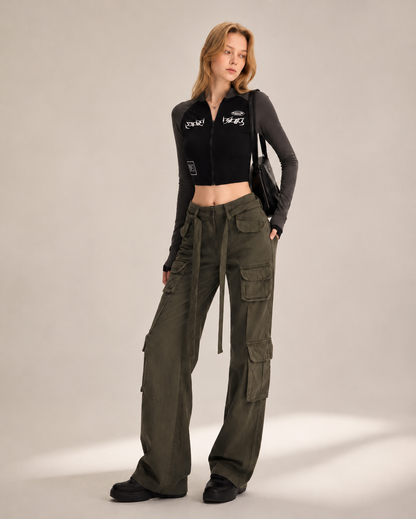 Color-Block Zip Crop Top