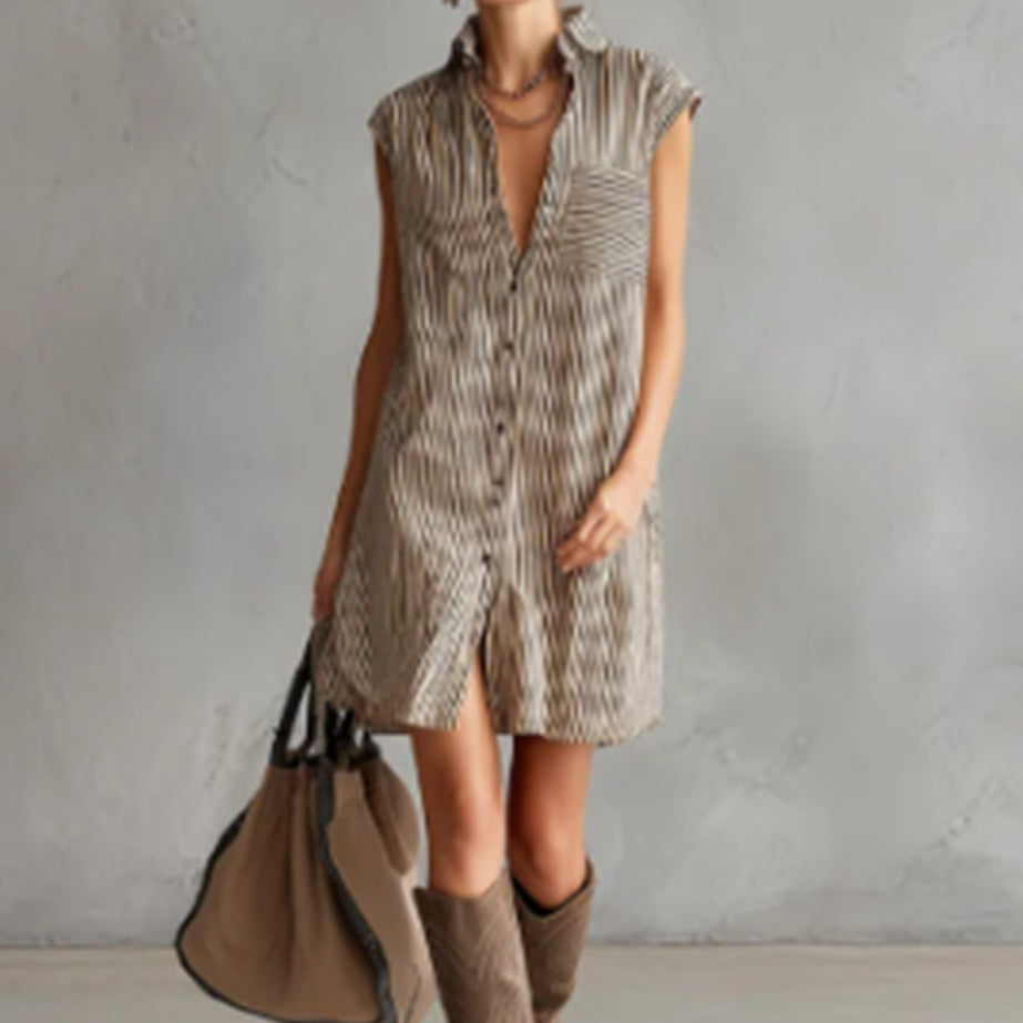 Women's lightweight polyester casual dress displayed from the front, featuring a relaxed everyday silhouette