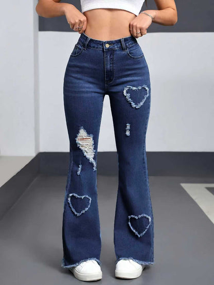 Women's High Waist Flared Denim Jeans with Embroidery & Ripped Details product image 7