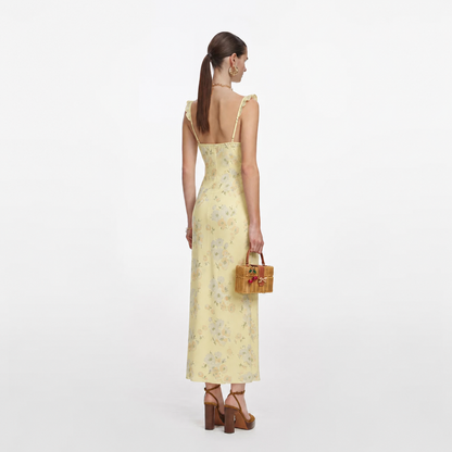 Yellow Floral V-Neck Maxi Dress