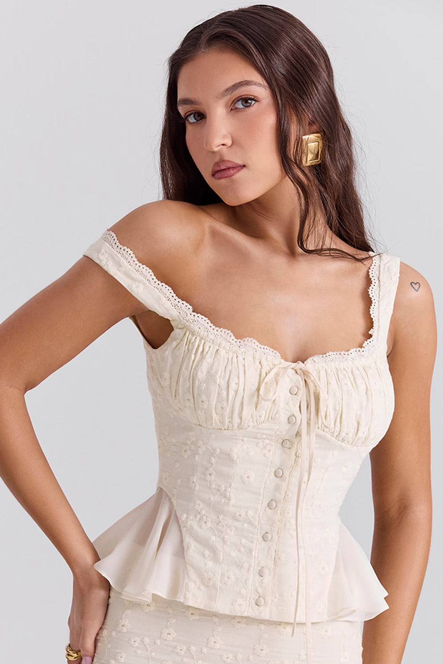 Vintage Cream Cotton Broderie Anglaise Peplum Top