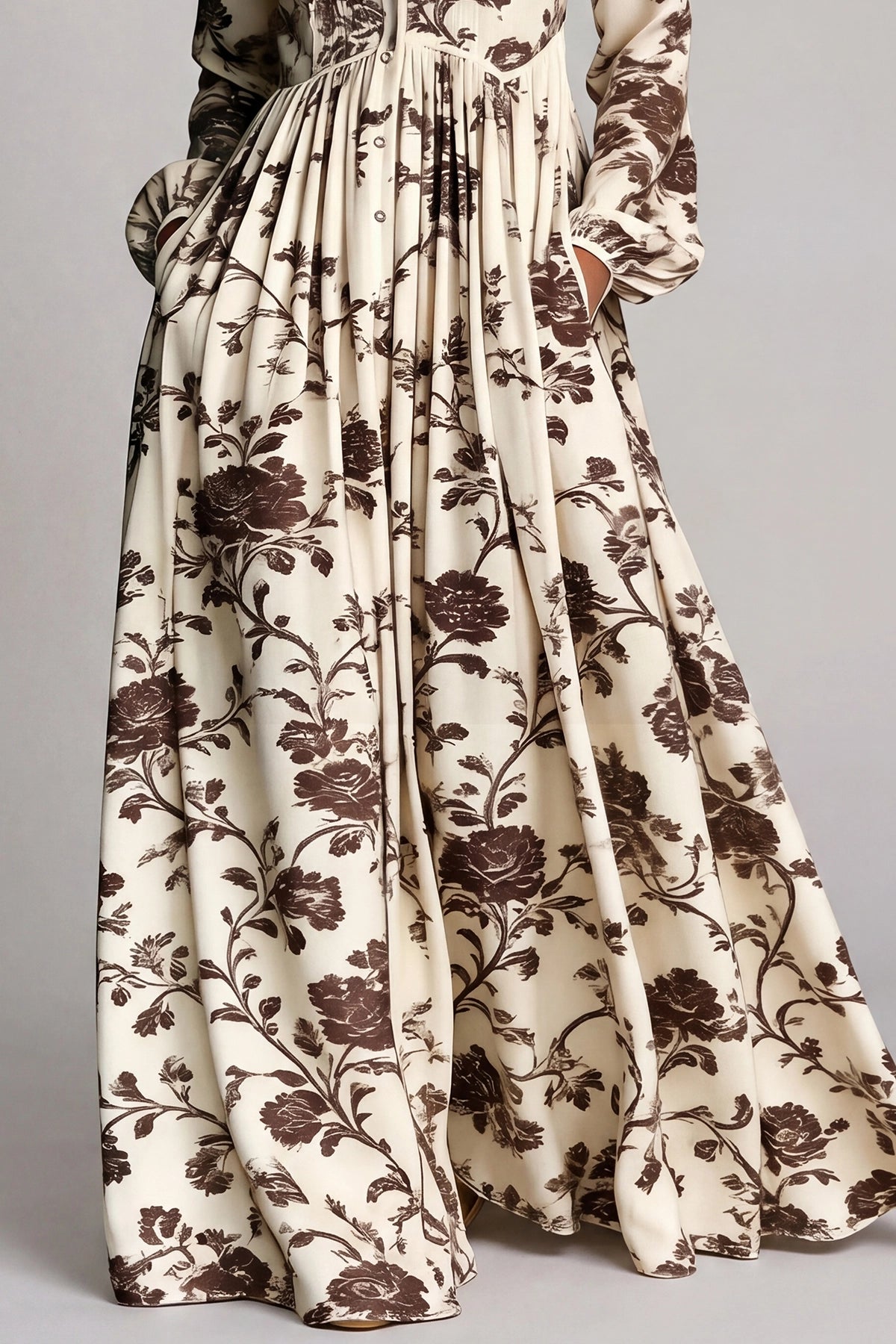 Fizza Cocoa Brown Ruched Floral Maxi Dress