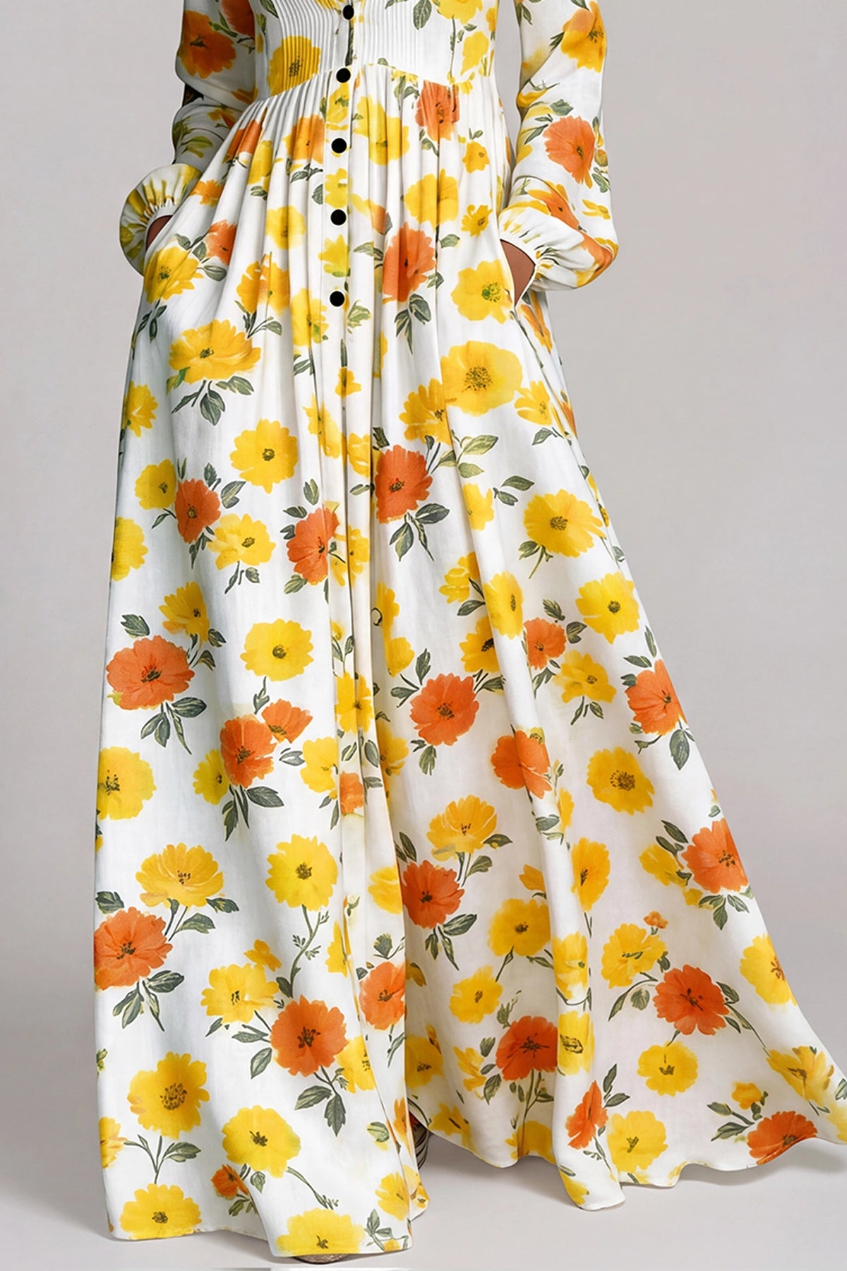 Fizza Golden Yellow Plunge Floral Maxi Dress