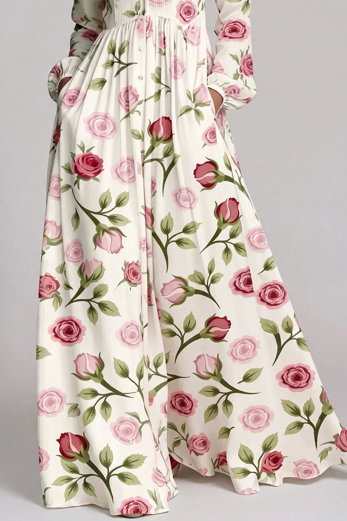 Fizza Rose Garden Plunge-Neck Maxi Dress