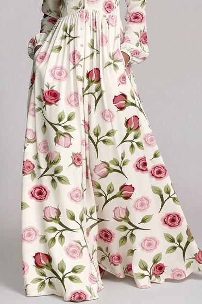 Fizza Rose Garden Plunge-Neck Maxi Dress