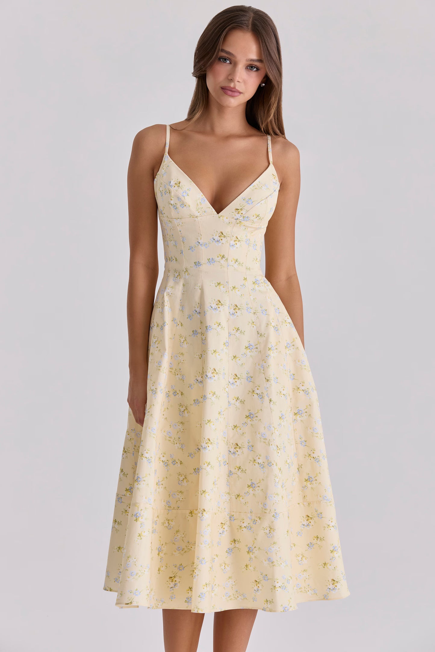 Lemon Floral Print Strappy Midi Sundress