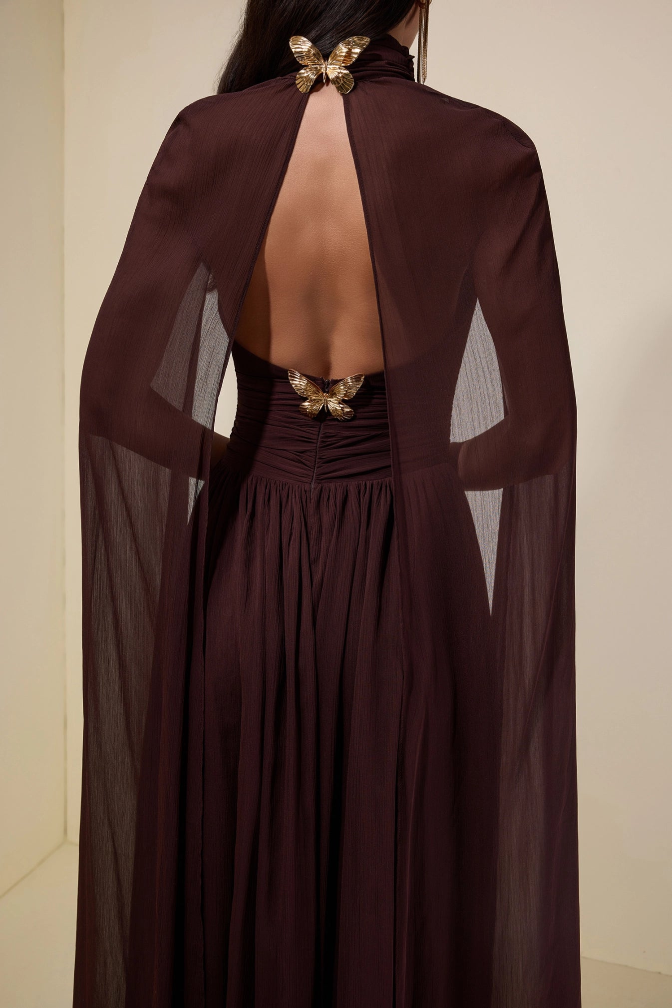 Sabine Cape-Sleeve Maxi Dress Espresso, view 4