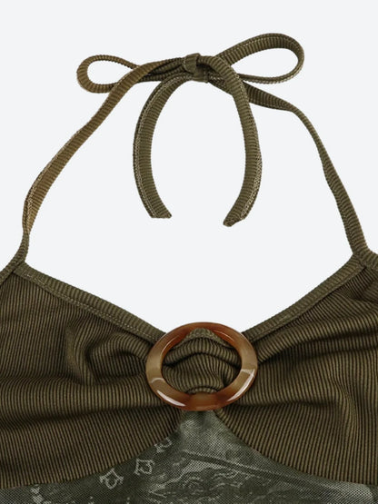 Fairy Grunge Floral Halter Top Green