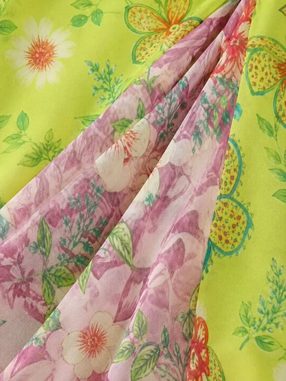 Floral Panel Skirt Green