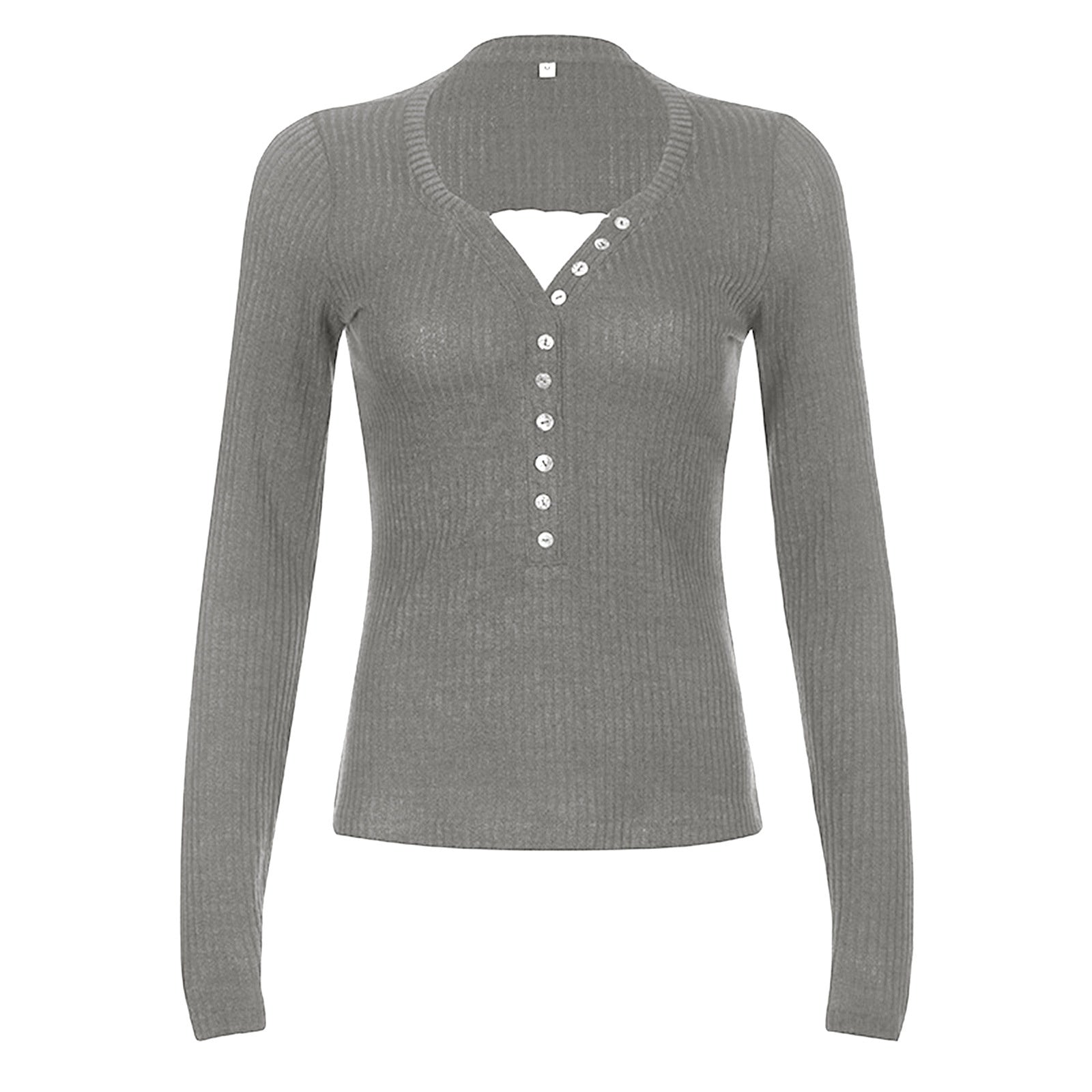 Women's color block knit pullover top with contrasting panels, shown from the back in a relaxed everyday style