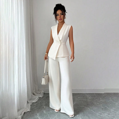 Women's sleeveless blazer and straight-leg pants two-piece co-ord set, a polished workwear suit for women