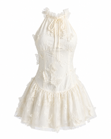 Halter Butterfly Detail Lace Dress Ivory
