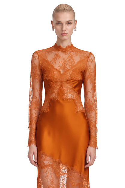 Lace & Satin Maxi Dress Orange
