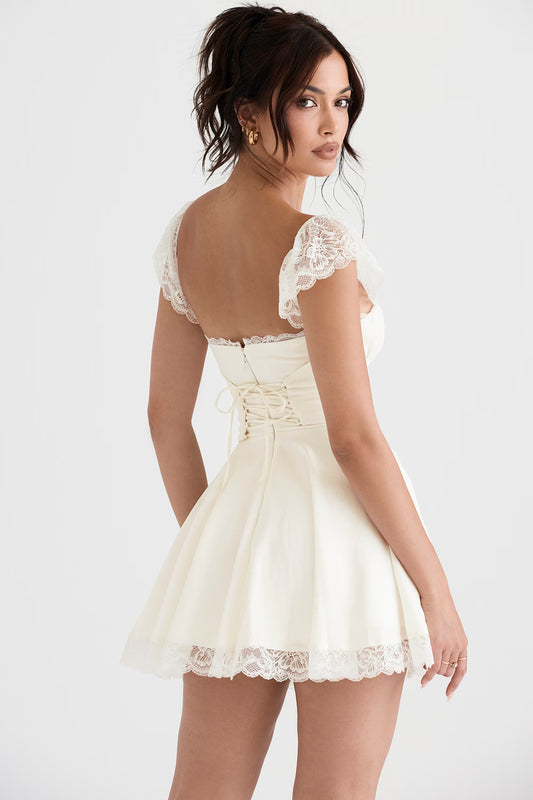White Satin Ruched Mini Dress