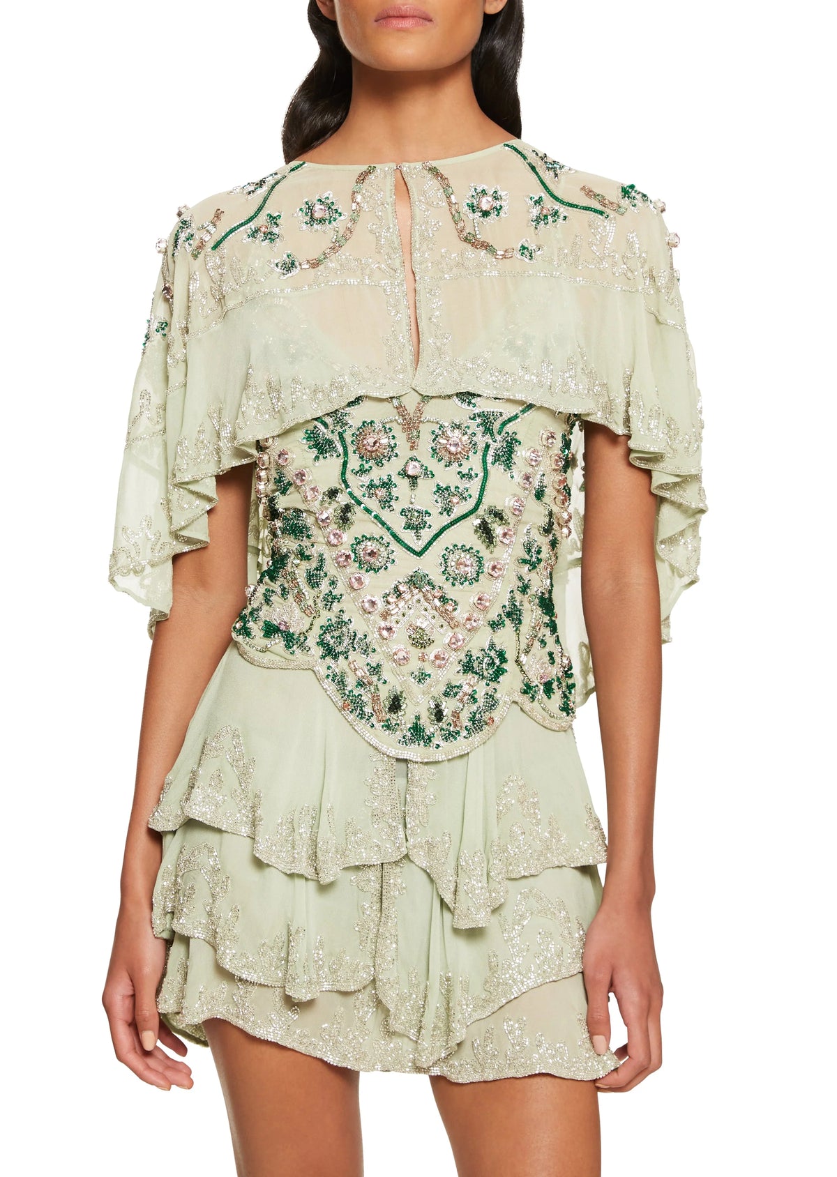 Moonlit Cape Mini Dress Sage