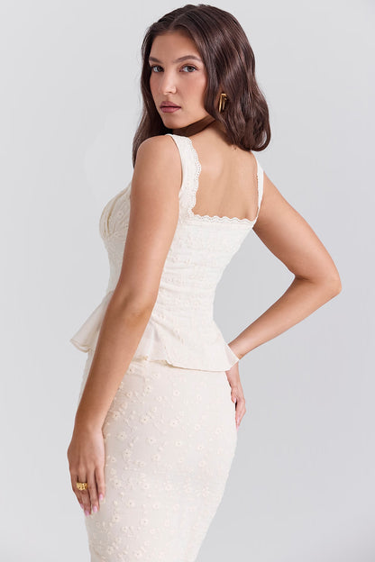 Vintage Cream Cotton Broderie Anglaise Peplum Top