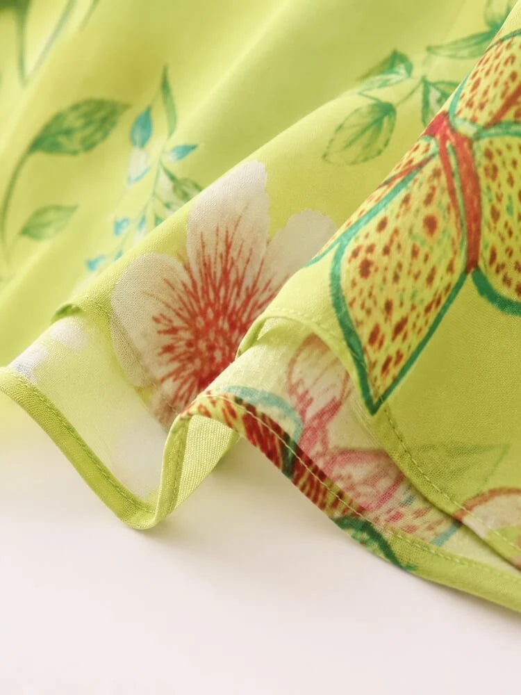 Floral Panel Skirt Green