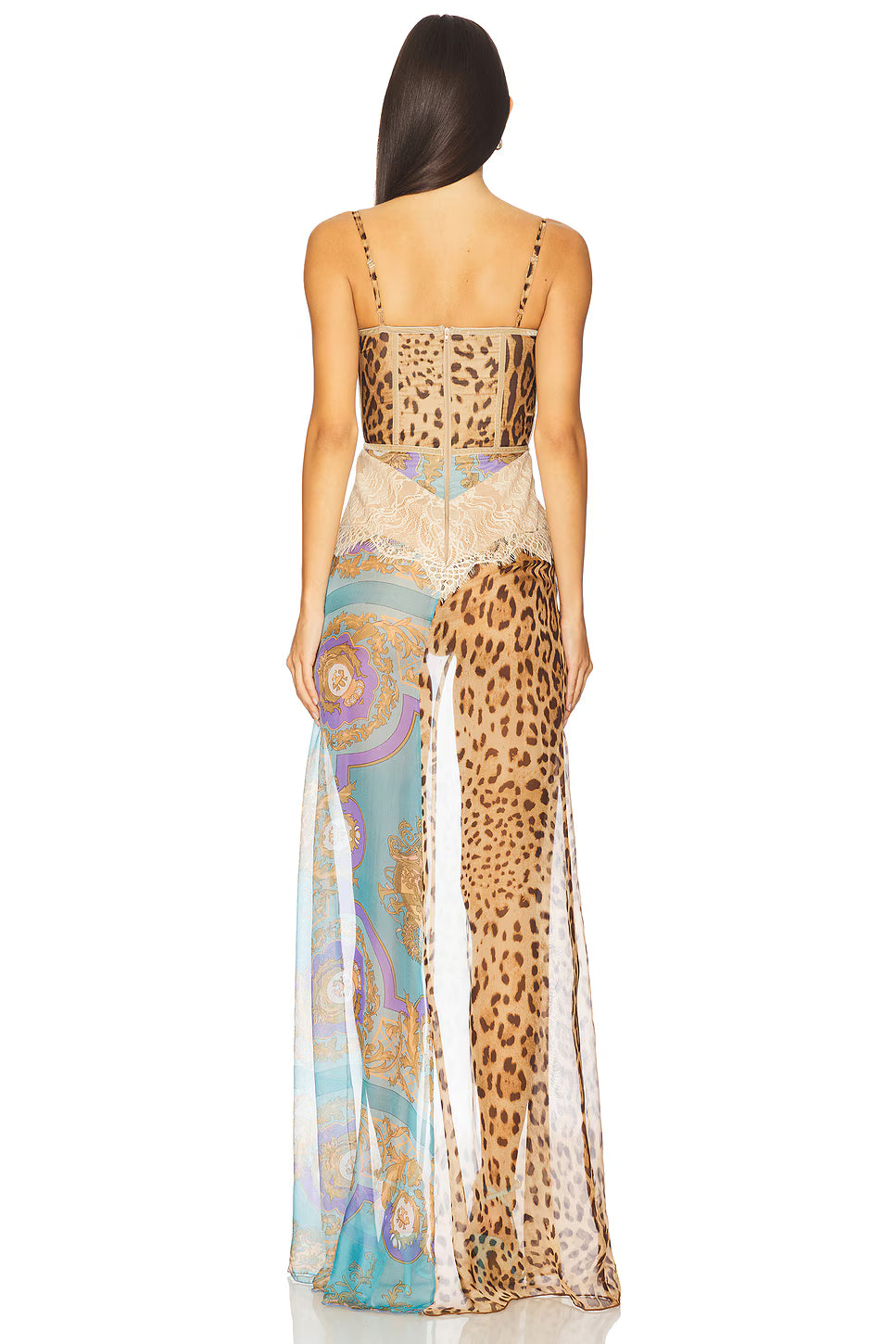 Leopard Lace-Trim Split Maxi Dress Blue, view 6