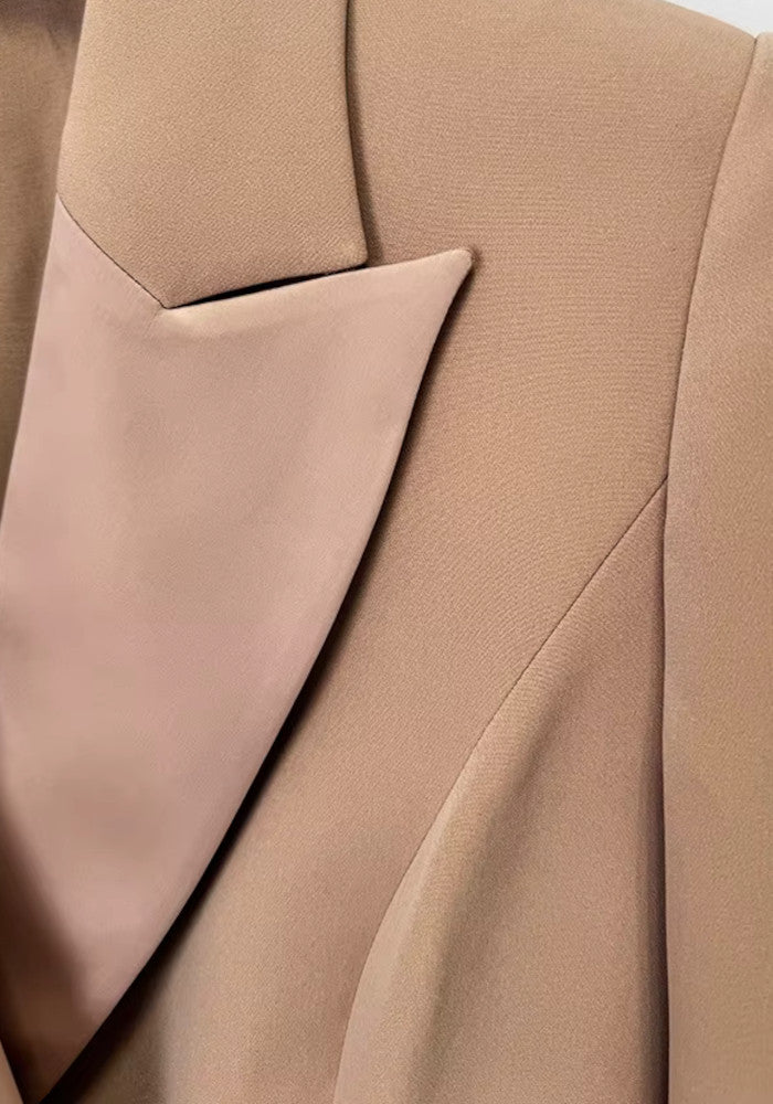 Brown Ruffle Blazer Maxi Dress