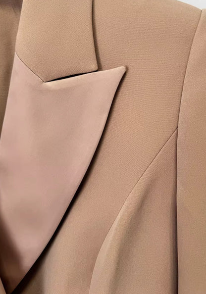 Brown Ruffle Blazer Maxi Dress