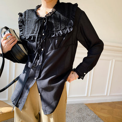 Women's Tencel Ruffle Trim Long Sleeve Blouse | Elegant French Style product image 8