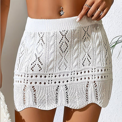 Women's sun-protective swimsuit cover-up skirt displayed from the side, showing lightweight fabric and relaxed beach-ready fi