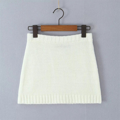 Women's high-waisted sheath skirt and knit top set shown in a coordinated two-piece outfit for a polished everyday look