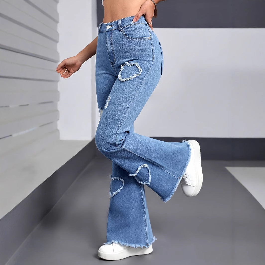 Women's High Waist Flared Denim Jeans with Embroidery & Ripped Details product image 6