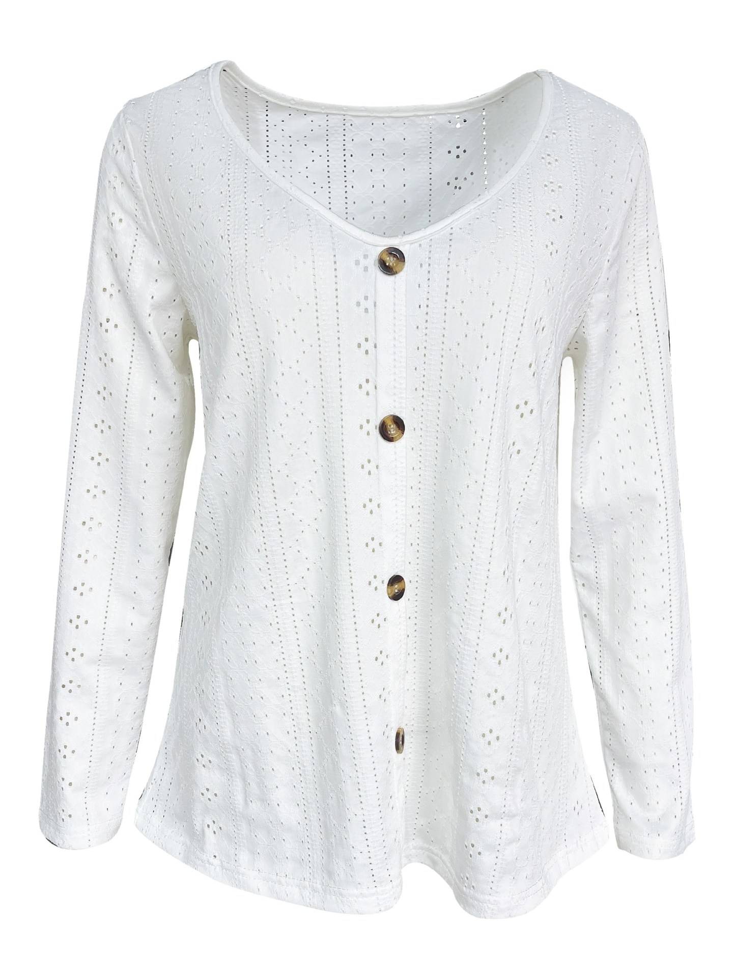 Women's lightweight casual blouse in a relaxed everyday fit, shown from a close-up angle highlighting fabric texture and drap
