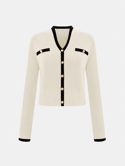 Contrast-Trim Knitted Cardigan & Shorts Set