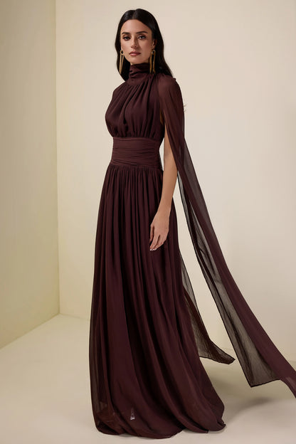 Sabine Cape-Sleeve Maxi Dress Espresso, view 5