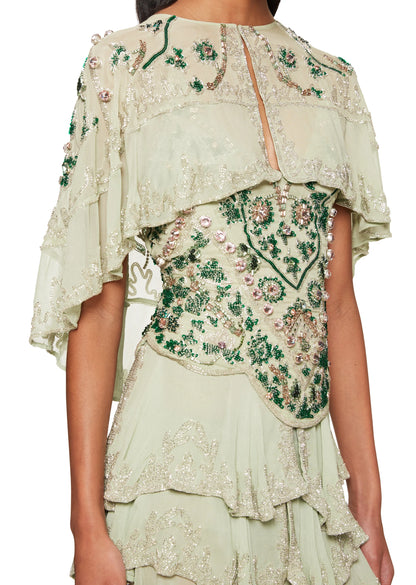 Moonlit Cape Mini Dress Sage