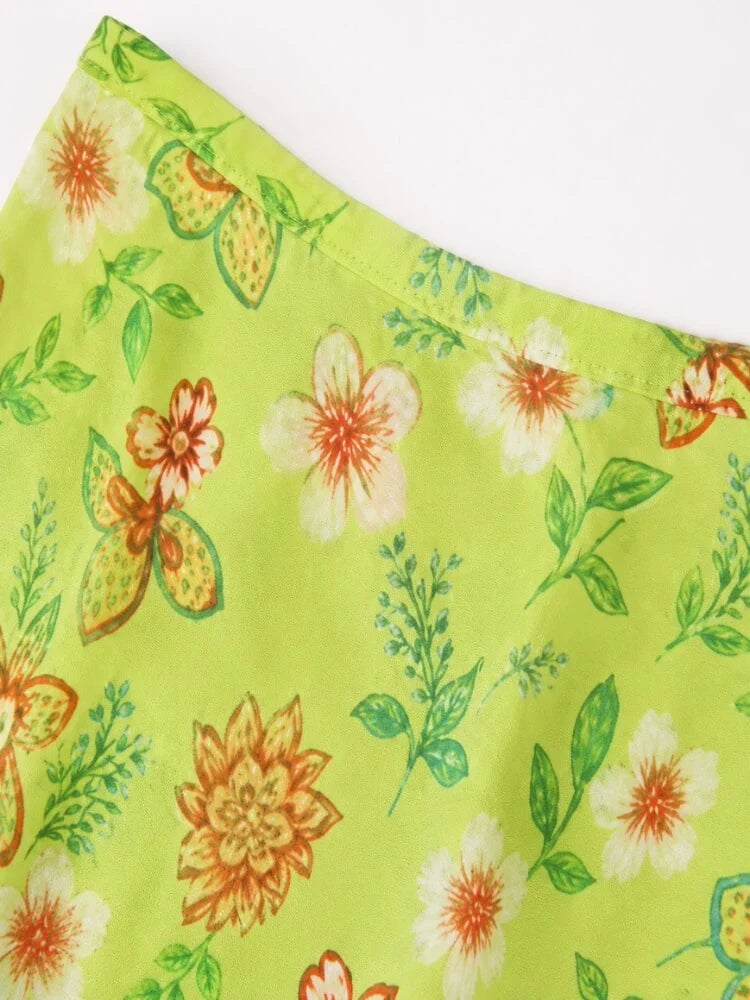 Floral Panel Skirt Green