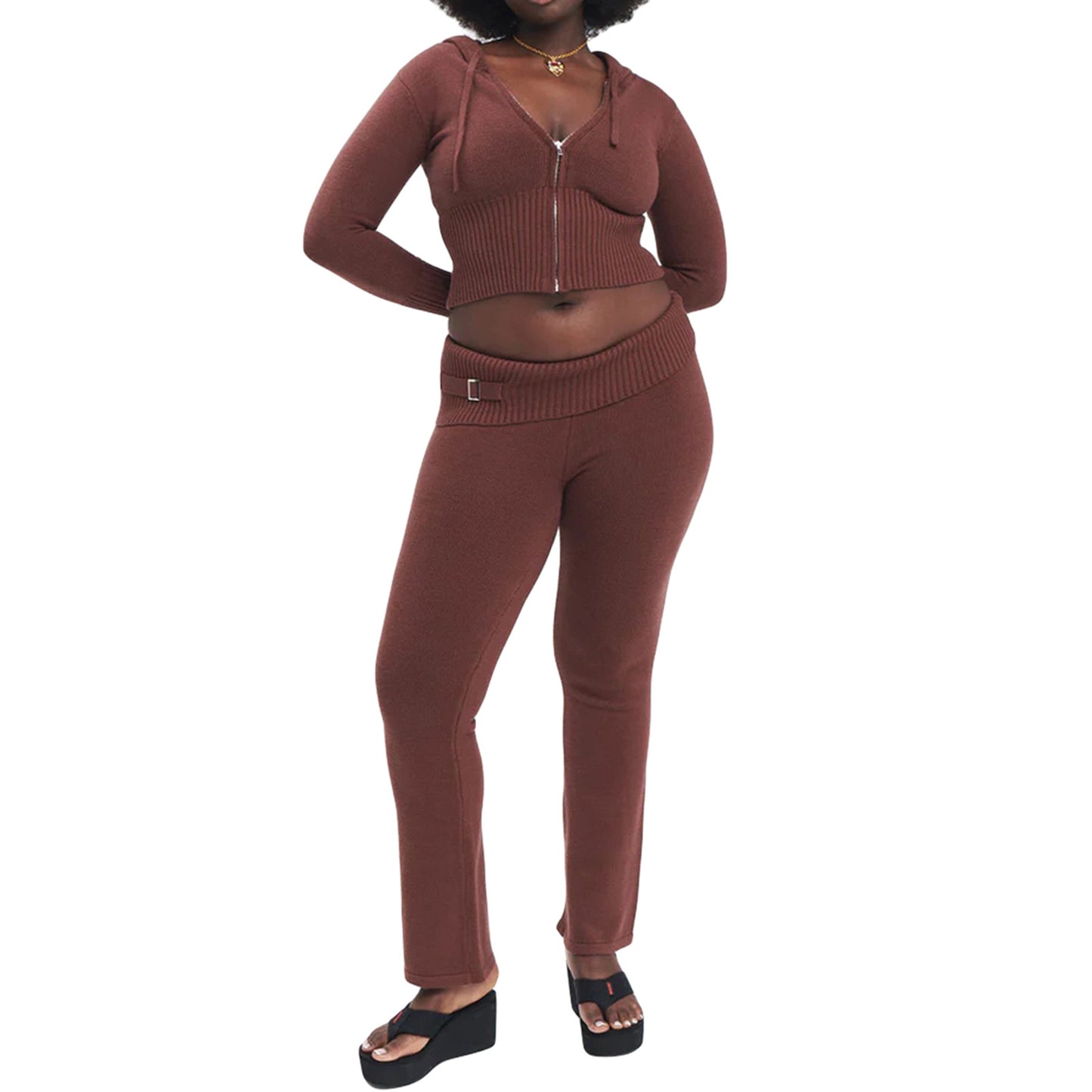 Women's zip hoodie and high waist pants tracksuit set in a matching two-piece loungewear style
