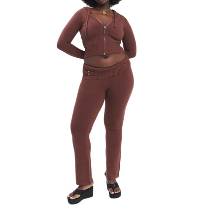 Women's zip hoodie and high waist pants tracksuit set in a matching two-piece loungewear style